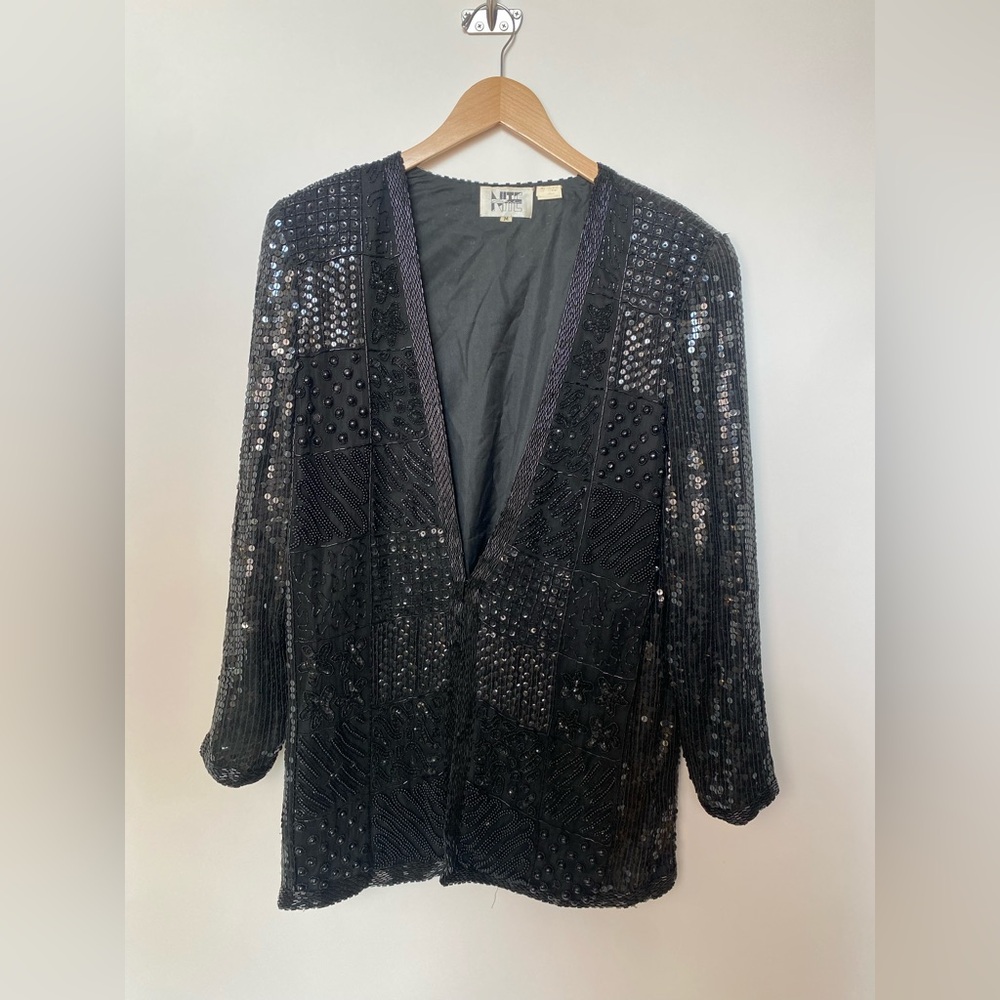 Vintage 80s NiteLine All Over Sequin and Bead Oversized Blazer Medium Nite line‎